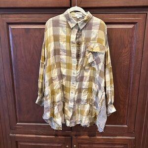 Plaid easel button-up top or mini-dress sz S